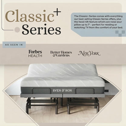 Classic plus (With Head-Tilt) Adjustable Bed Base (Frame) + 14 Inch Hybrid Spring Matt (Medium Soft), Head and Foot Lift, Massage, Under-Bed Lights, USB, Memory, Zero Gravity - King